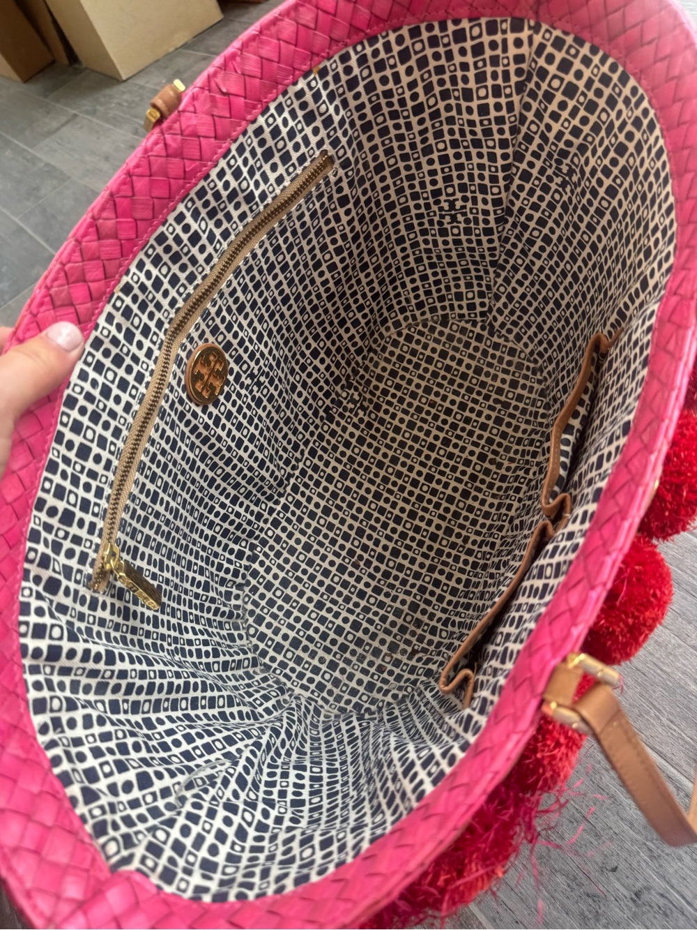 Tory Burch Handwoven Nora Bucket Tote in Red and Pink - Picture 13 of 16